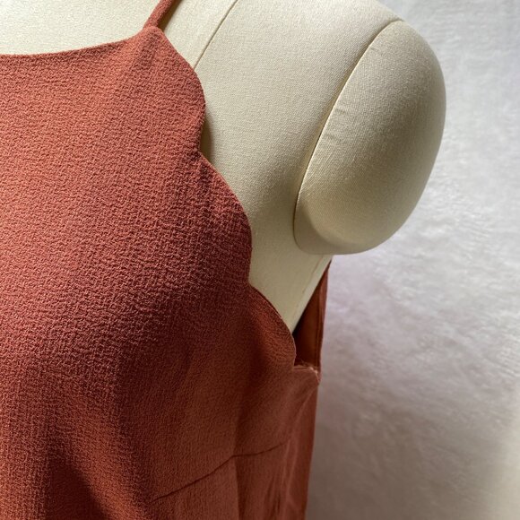Monteau Los Angeles L Womens‎ Scalloped Rust Sleeveless Top Elegant - Picture 2 of 10